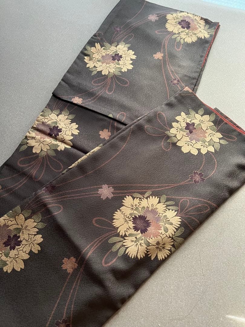 花薬玉 ブラウン 着物 袷 こむさでもーど