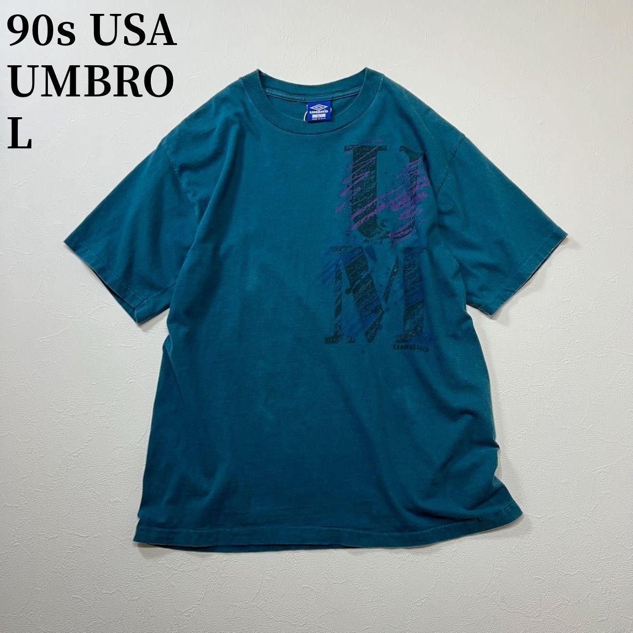 90s USA UMBRO 両面 アンブロ Tシャツ ダークグリーン L 古着