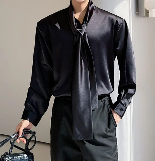 お洒落 ドレス ボウタイ サテン風 セクシー リボン シャツ リボン ボウタイ セクシー サテン風 お洒落 ドレス シャツ
