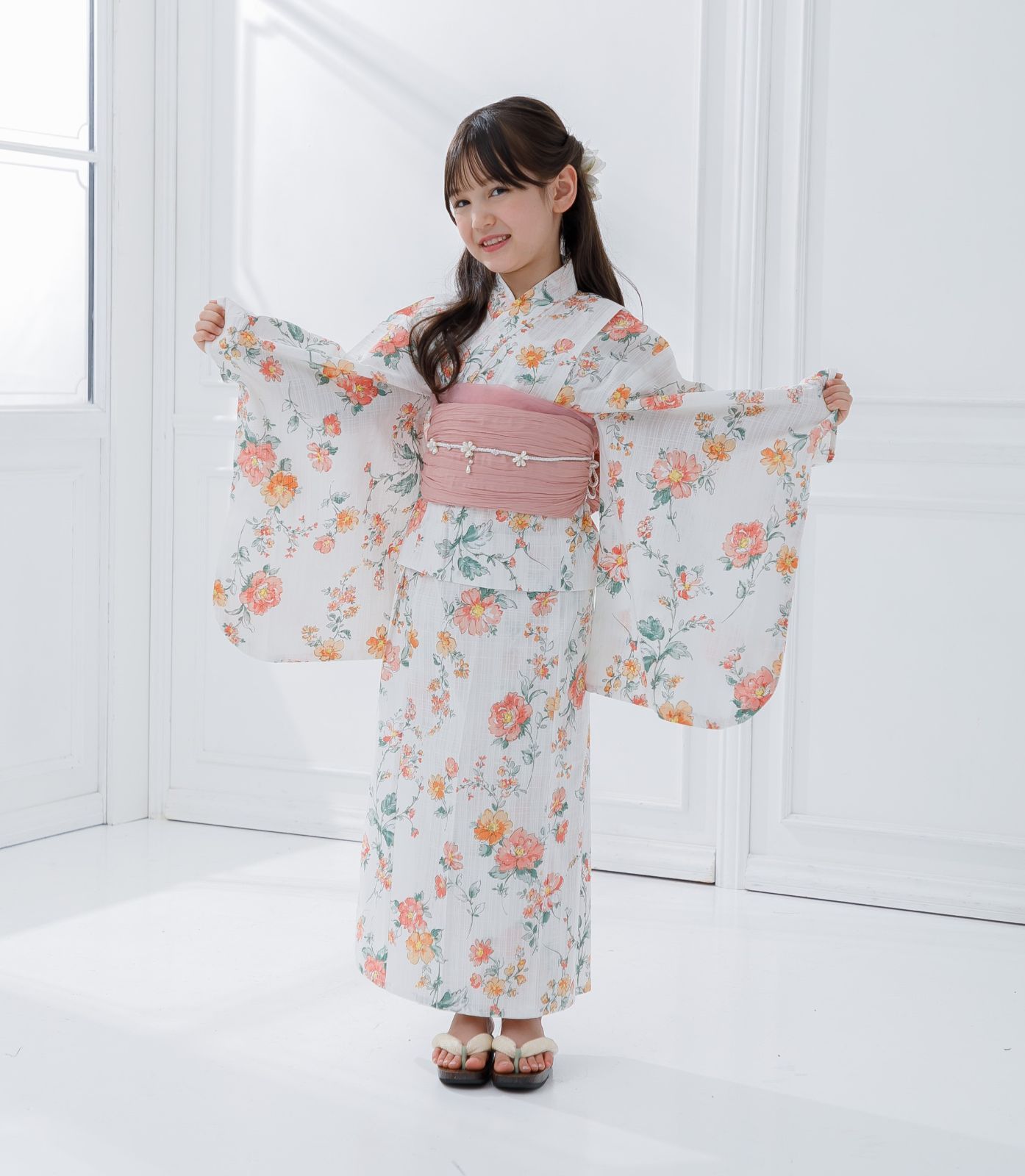新品 浴衣 ゆかた セット 浴衣セット キッズ 子ども 白 ひまわり 花 150 新品 浴衣 ゆかた セット 浴衣セット キッズ 子ども 花柄 こども