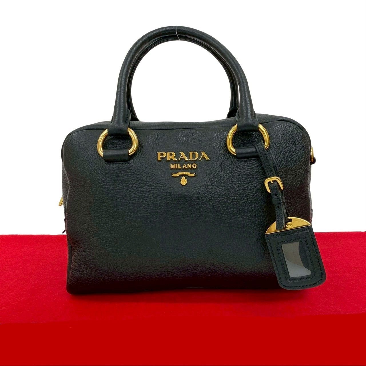 m78【極美品】プラダ　ロゴ金具　ヴィッテロ　ブラック　2way ハンドバッグ. m78【極美品】プラダ ロゴ金具 ヴィッテロ ブラック 2way