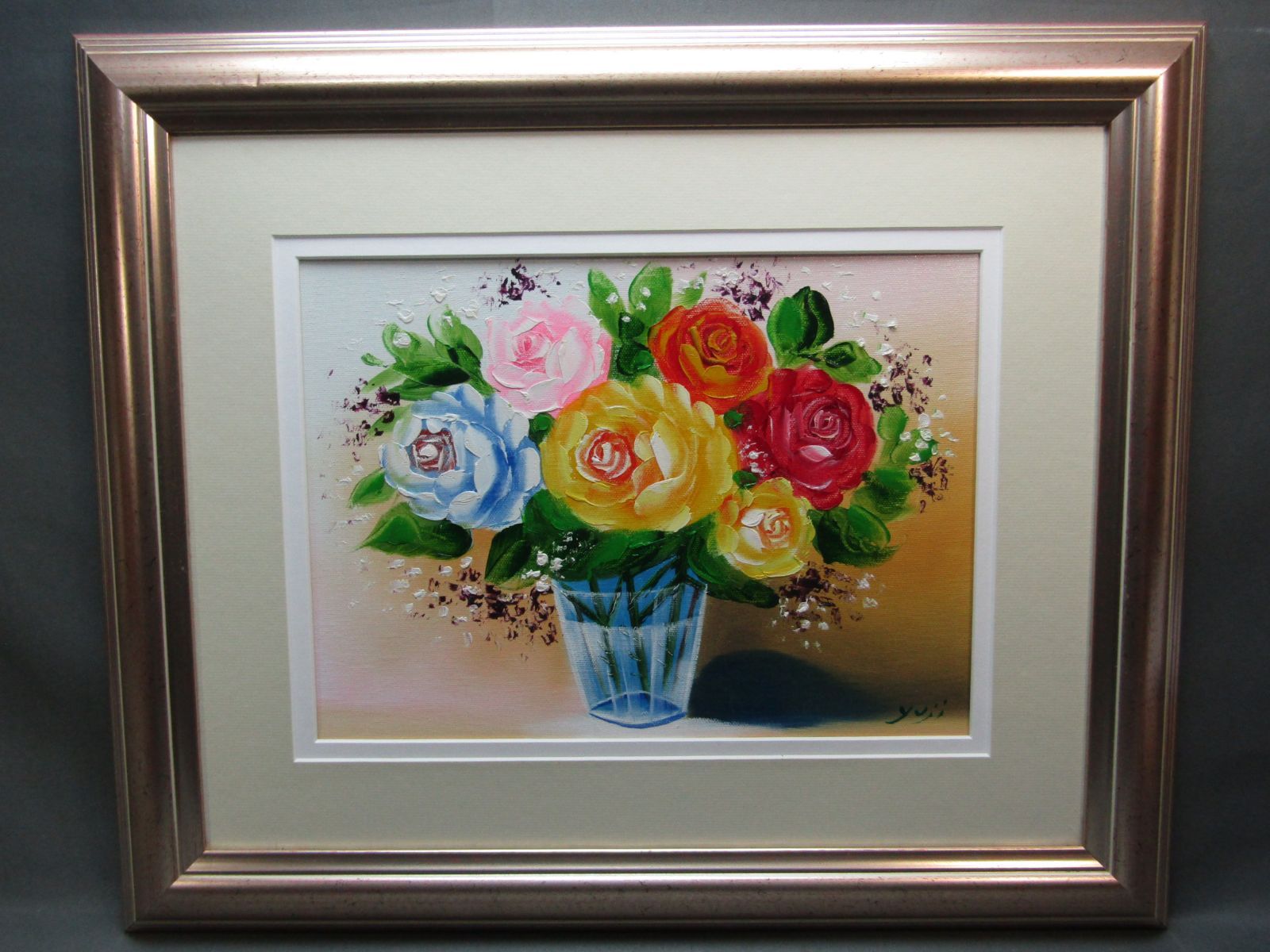 油絵 薔薇 花 花瓶 Yuji 斉藤遊児 斎藤遊児 46×55cm 額装 - メルカリ