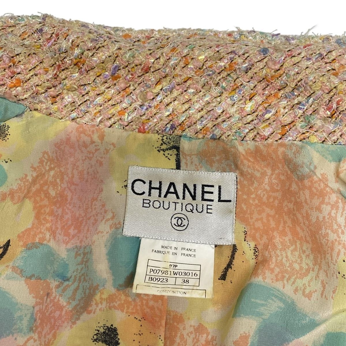CHANEL シャネル コート サイズ38 M レディース - P07981 ライトピンク×オレンジ×マルチ 長袖 ツイード 秋 冬 コットン ウール SIROKUMA-CORPORATION_COM