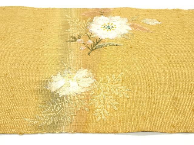 平和屋着物●八寸名古屋帯　紬地　草花文　銀糸　正絹　逸品　未使用　DAAW6586ob 平和屋着物○八寸名古屋帯 紬地 草花文 銀糸 正絹 逸品 未使用