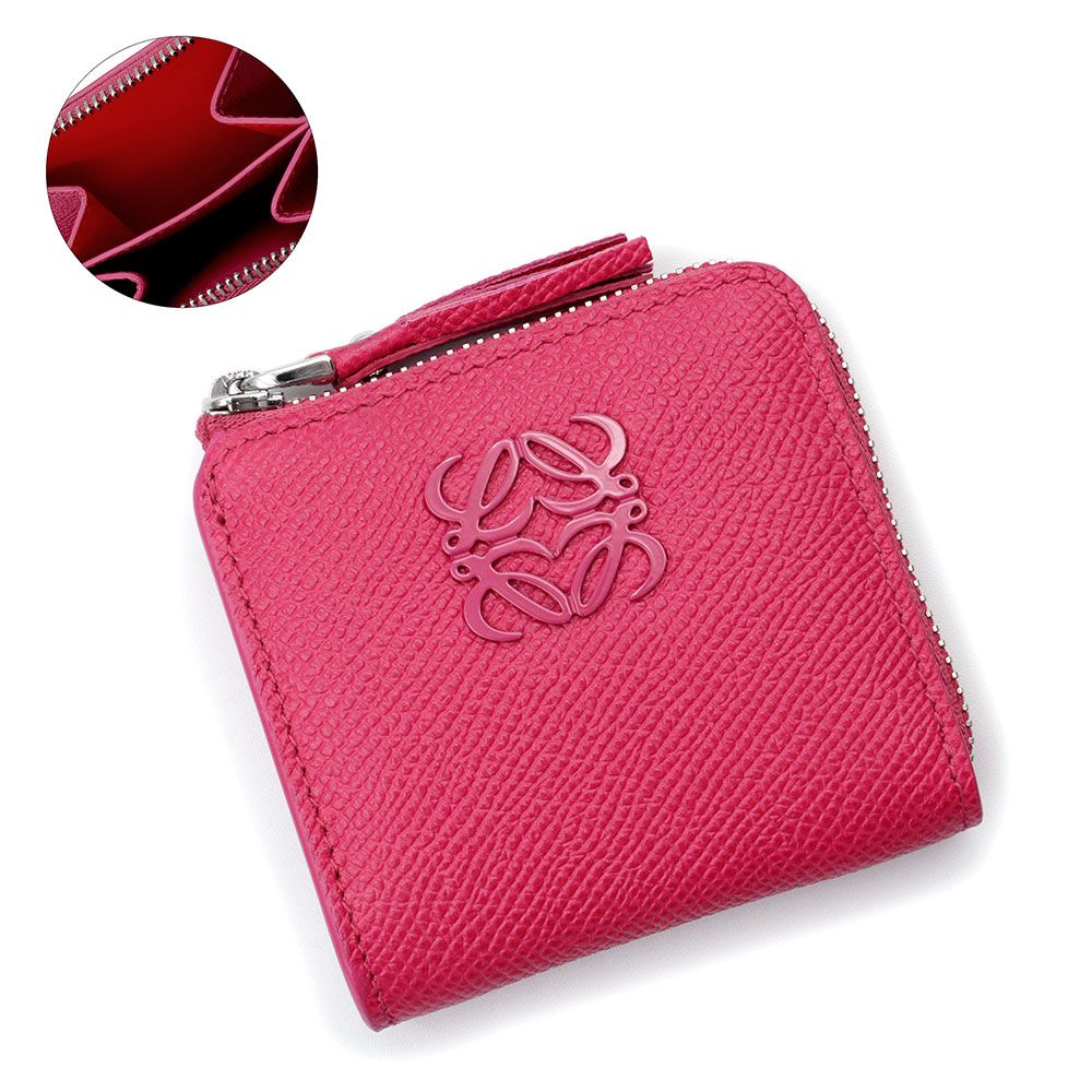 ロエベ アナグラム フリンジ コインケース 小銭入れ 財布 カーフスキン レザー フューシャ Fucsia ピンク レッド 赤 シルバー金具 140.72.I64 LOEWE