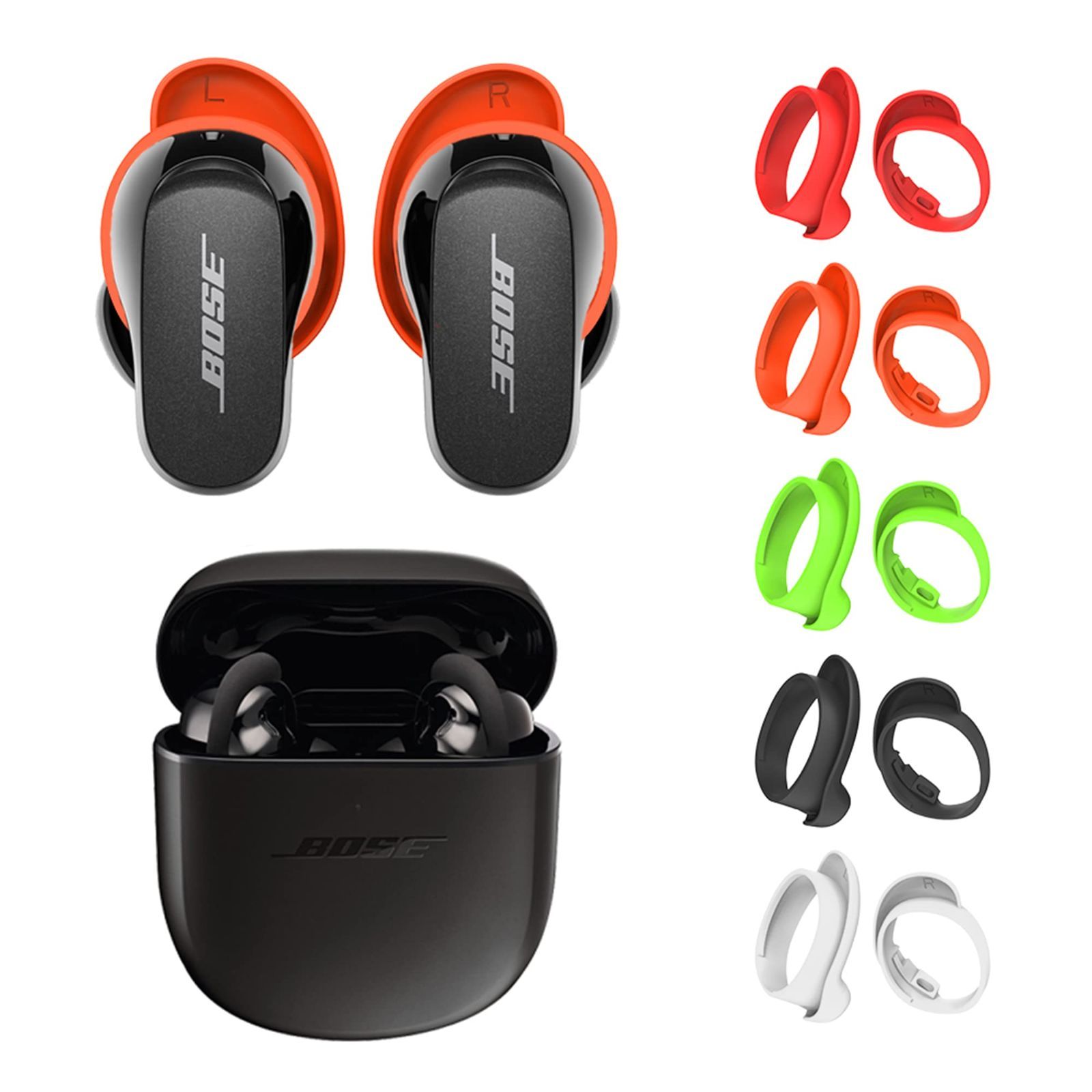 Seltureone 5ペア QuietComfort Earbuds II用イヤーチップ アンチスリップ 落下防止 Bose QuietComfort Earbuds IIイヤーピース イヤホンキャップ Mサイズ 5色 ブラック ホワイト レッド
