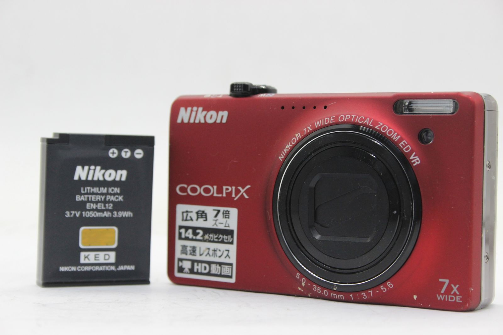 返品保証】 ニコン Nikon Coolpix S6000 レッド 7x バッテリー付き ...