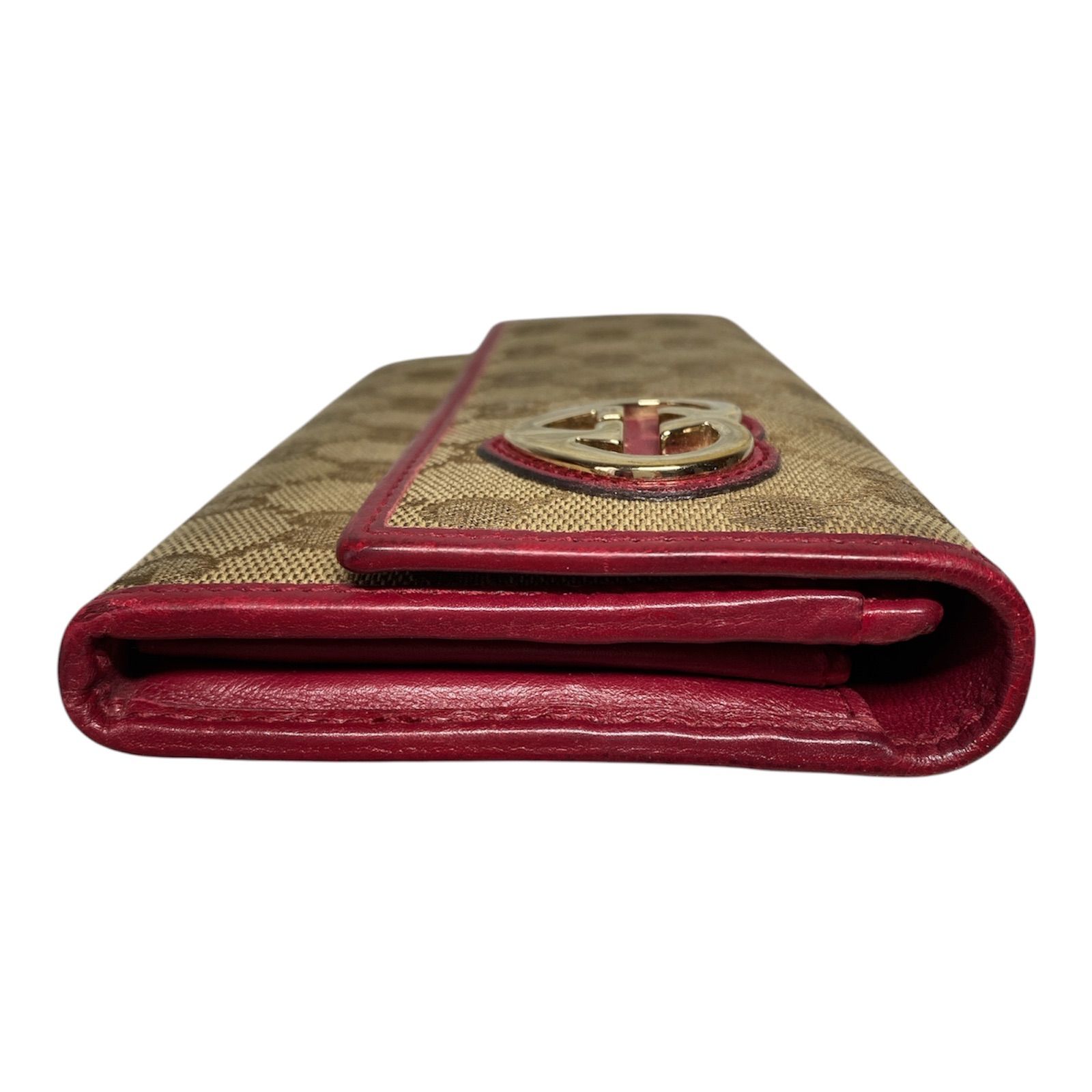 ?美品?GUCCI シマラブリーハートGG柄 長財布 ベージュ×ピンク 