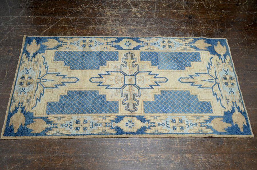 蔵A4876f 古い緞通 段通 敷物 絨毯 木綿 堺赤穂鍋島