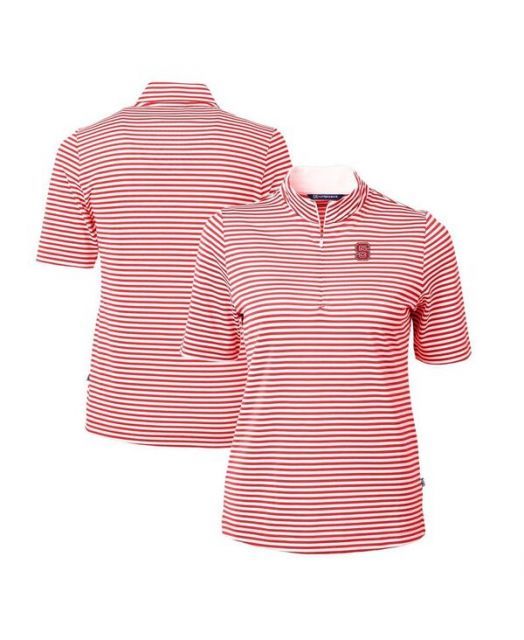 送料無料 カッターアンドバック レディース ポロシャツ トップス Women s Red NC State Wolfpack DryTec Virtue Eco Pique Stripe Polo Red