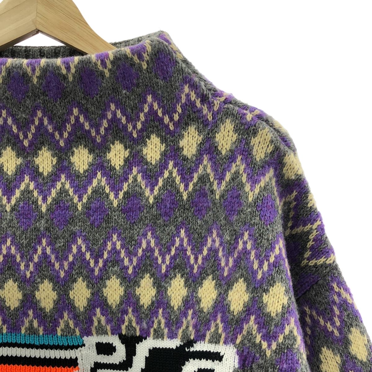 PRADA プラダ ウール フェアアイル ロゴ モックネック オーバーサイズニット 36 マルチ レディース