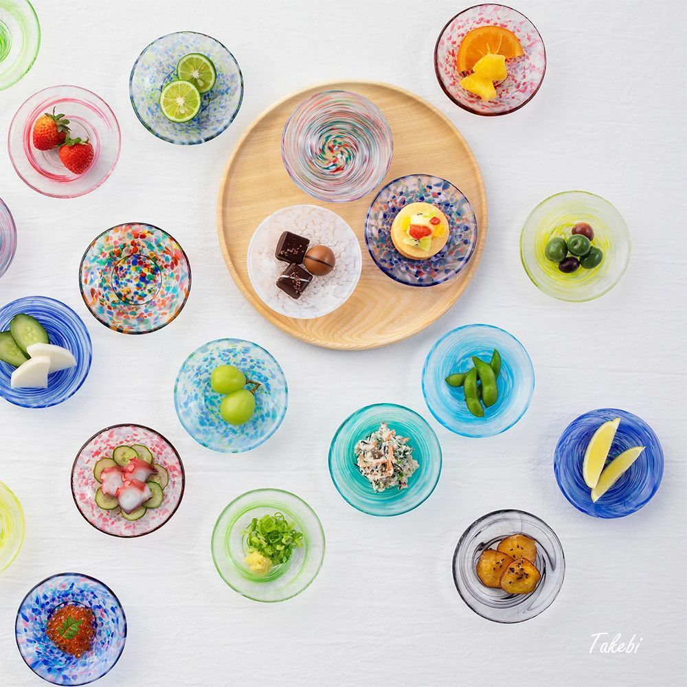 津軽びいどろ 色色豆皿 夏海 1個 いろいろまめざら 10cm 小皿