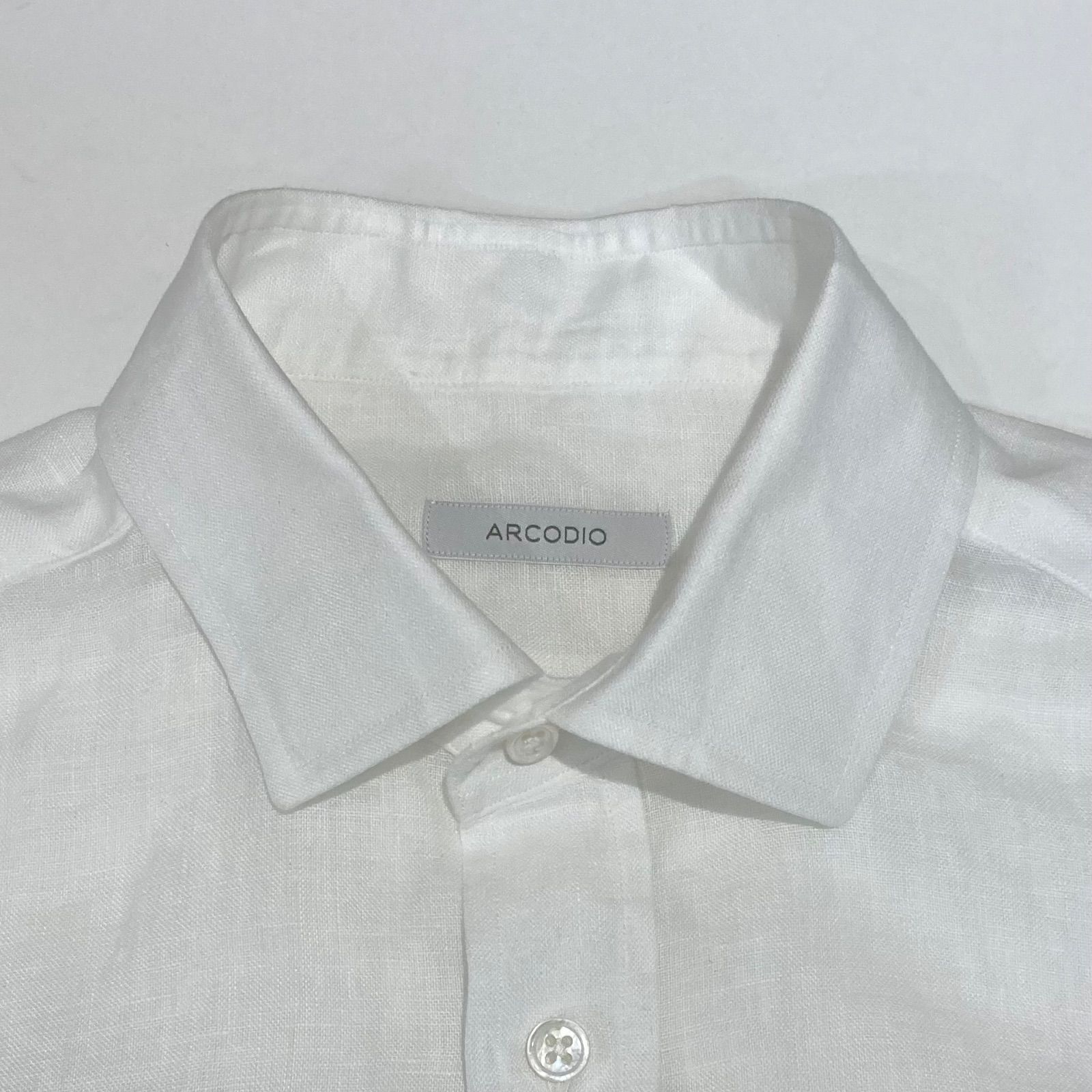【未使用級✨】ARCODIO リネン100% 長袖シャツ 白 38 ARCODIO アルコディオ 長袖リネンシャツ リネン100% ホワイト M