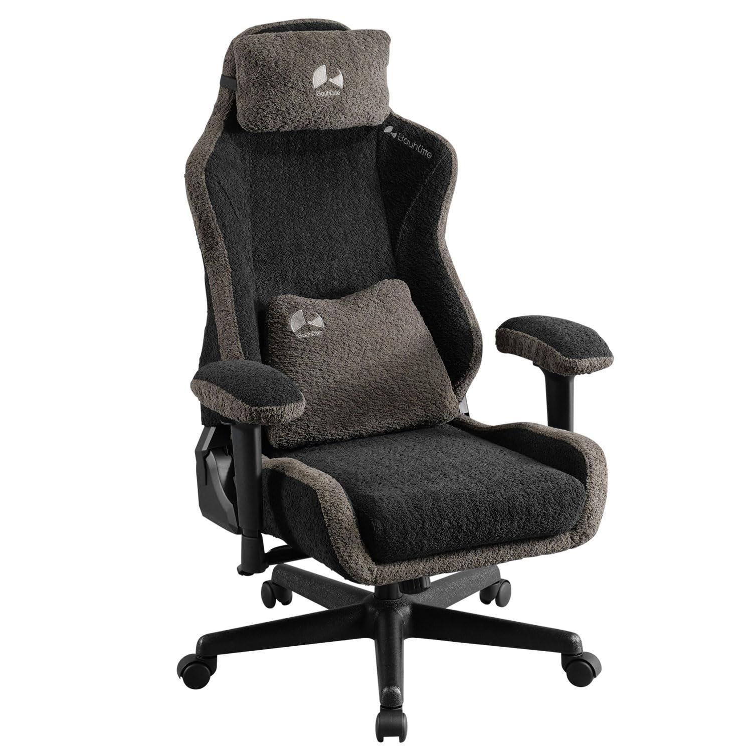 Bauhutte バウヒュッテ ガールズ ゲーミングチェア G-220-BK 洗える カバー 付き 低座面 コンパクト ふわもこパイル生地 ソファのような座り心地 ポケットコイル ファブリック クッション オフィスチェア デスクチェア ブラック