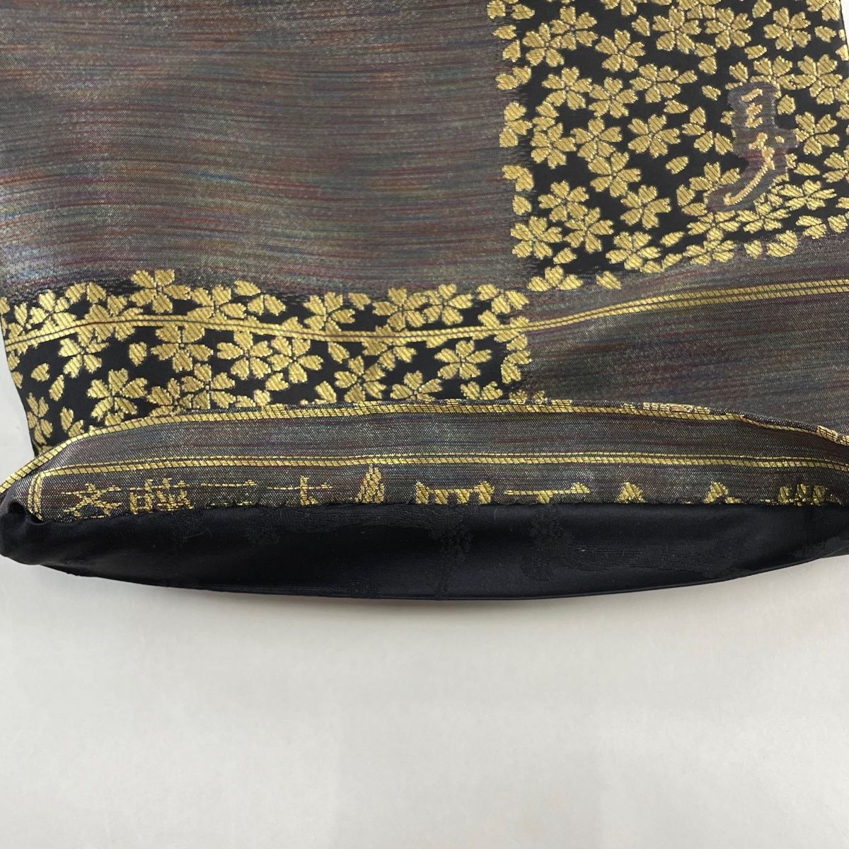 袋帯 美品 名品 斉藤三才 落款 桜 鳥 金糸 ラメ糸 灰紫 六通 正絹  
