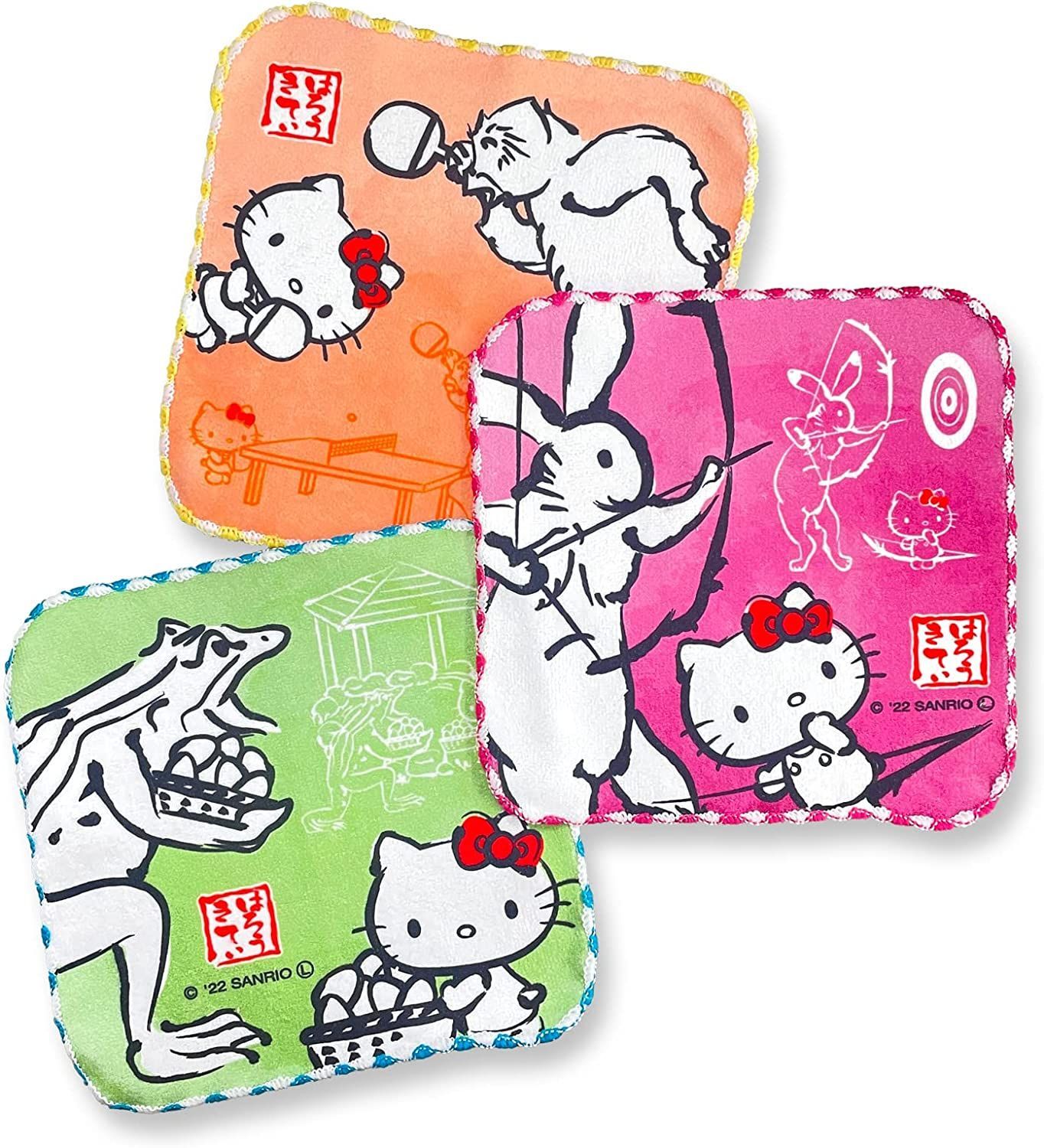 ハローキティ☆ご当地限定☆ミニタオル☆77枚☆まとめ売り☆バラ売り可能☆新品 ハローキティ×鳥獣戯画 ミニタオル 3枚組 温泉バージョン サイズ