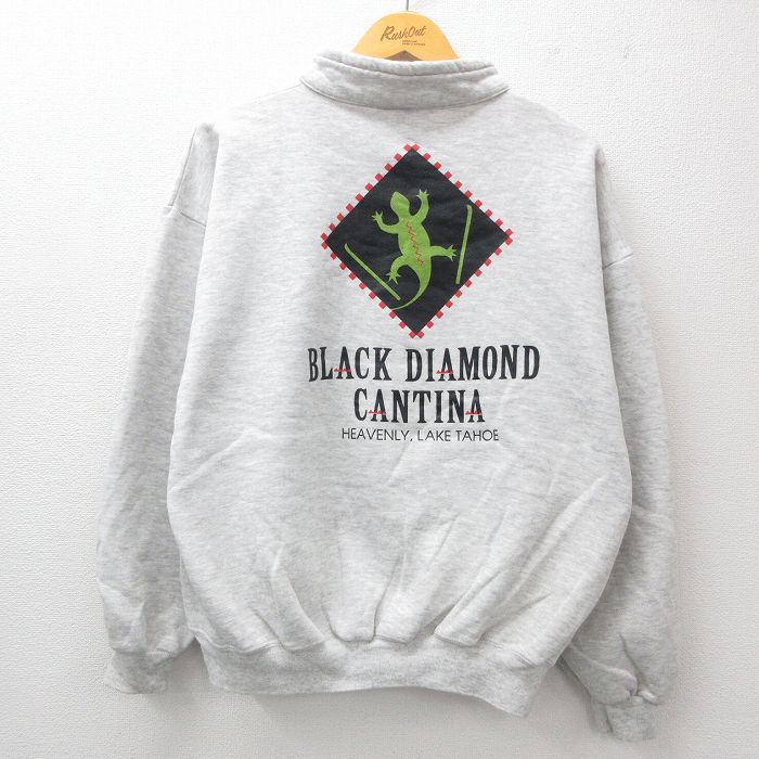 XL/古着 ジャージーズ 長袖 ハーフジップ スウェット メンズ 90s ブラックダイヤモンド トカゲ 薄グレー 霜降り 24sep11 中古 スエット ト