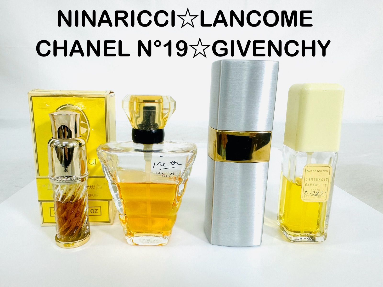 香水　4点セット　NINARICCI      LANCOME       CHANEL N°19       GIVENCHY      7ml      30ml      50ml     az MID