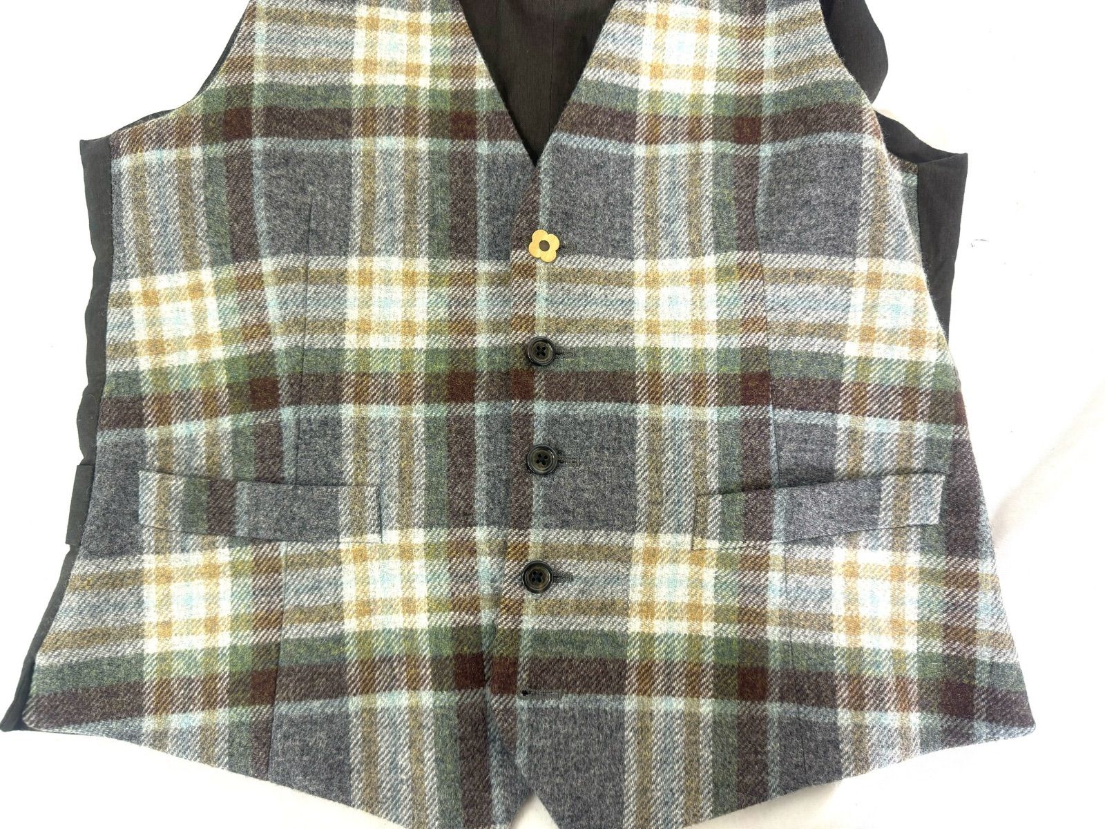 ラルディーニ LARDINI ベスト ジレ チェック柄 46 M グレー 茶 wnc 