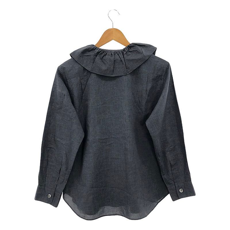 マーガレットハウエル 21SS ファインコットンシャンブレーフリルカラーブラウス シャツ 長袖 1 グレー 578-1253001 ▲H レディース MARGARET HOWELL / マーガレットハウエル | 2021SS | ファイン