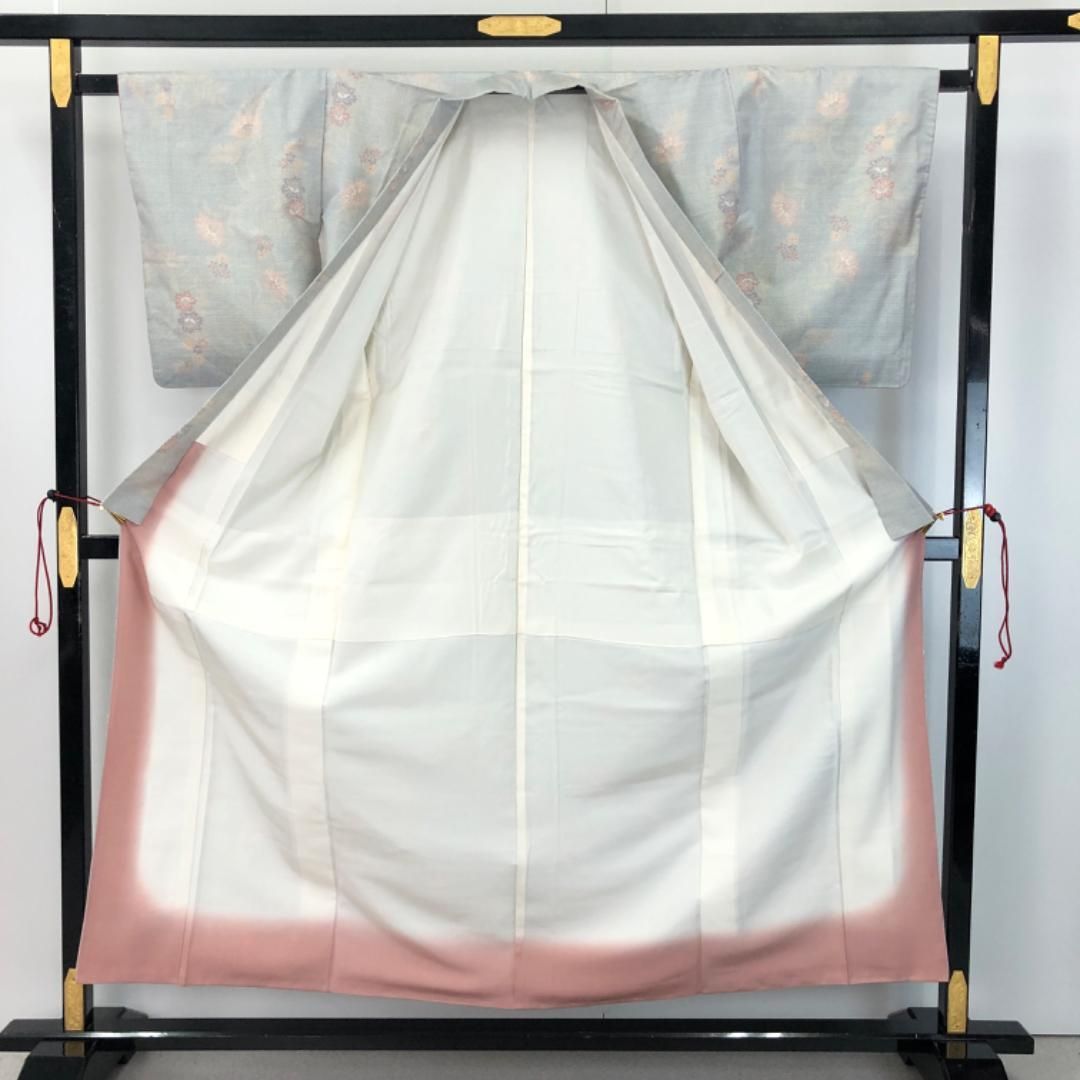 本場大島紬 白大島 丸宮織物 証紙付 花模様 空色鼠 K-5116 本場大島紬 白大島 丸宮織物 証紙付 花模様 空色鼠 K-5116 着物