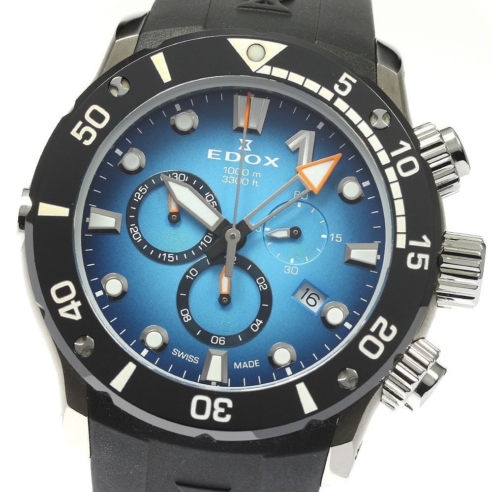 純正通販箱付 美品 エドックス EDOX クロノオフショア1 メンズ クォーツ 電池 腕時計 クロノグラフ 10221 エドックス