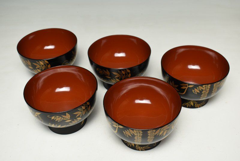 蔵A2752】初瀬川柳庵 蒔絵大椀 煮物椀 五客 共箱 - メルカリ