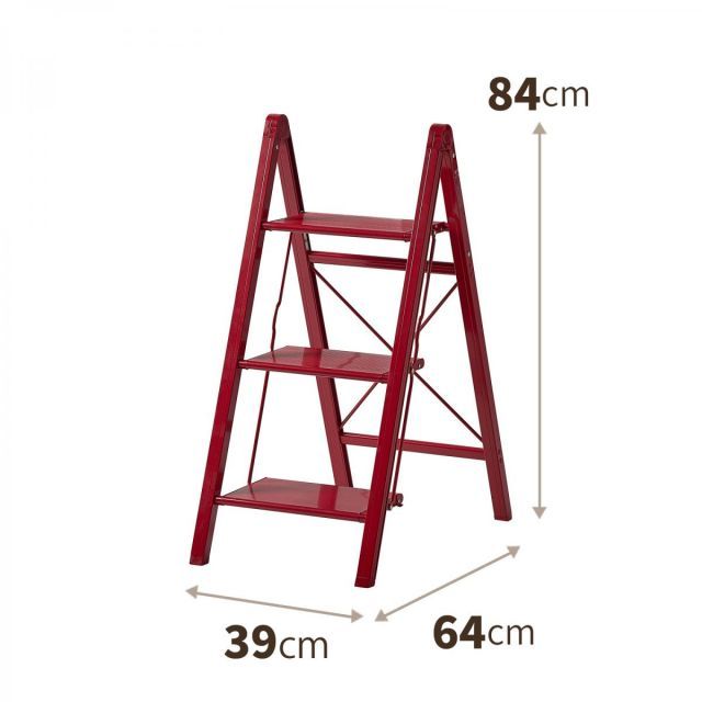 天馬 TENMA アルミ 踏み台 スリム 3段 レッド 高さ約84cm 軽量 室内 コンパクト 省スペース収納 掃除 丈夫