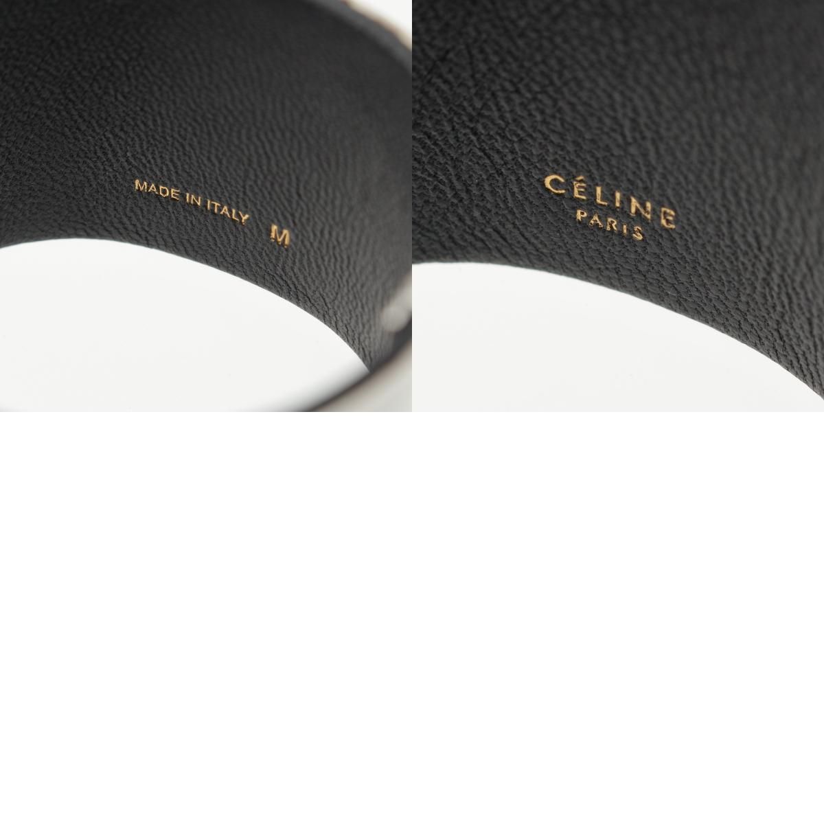 セリーヌ マンシェット レザー ワイド ブレスレット シルバー M【中古