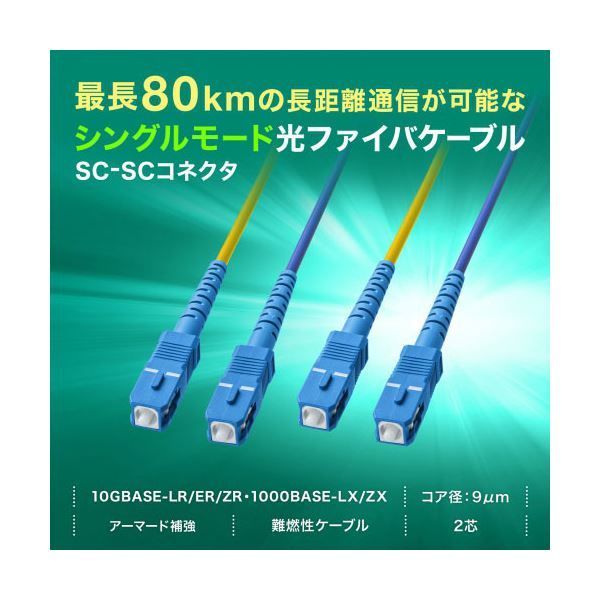 サンワサプライ ロバスト光ファイバケーブル シングル9μm 2芯 SC×2-SC×2 5m