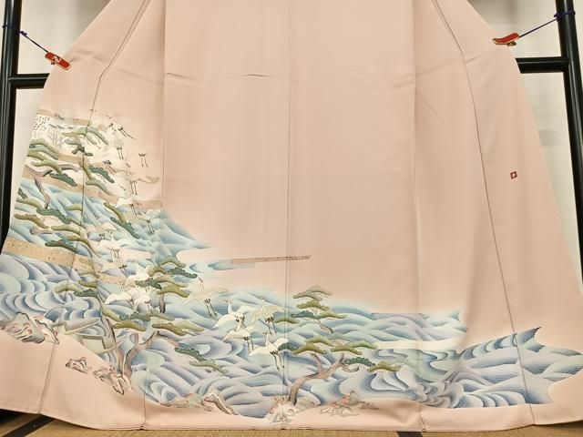 平和屋着物○豪華色留袖 友禅 作家物 飛鶴笠松文 金彩 正絹 逸品 未