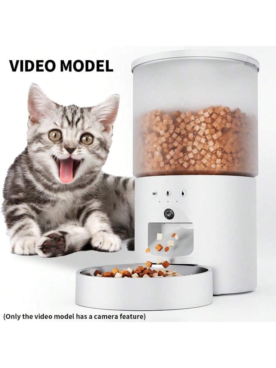 1個 自動猫フィーダー - タイマー付き乾燥飼料ディスペンサー - 4L 電動ペットフィーダー 屋内用 - 自動小型犬フィーダー デュアル電源 - ボタン操作 対話型給餌 3バージョン展開 カメラ付きのビデオバージョンのみ アダプター別売