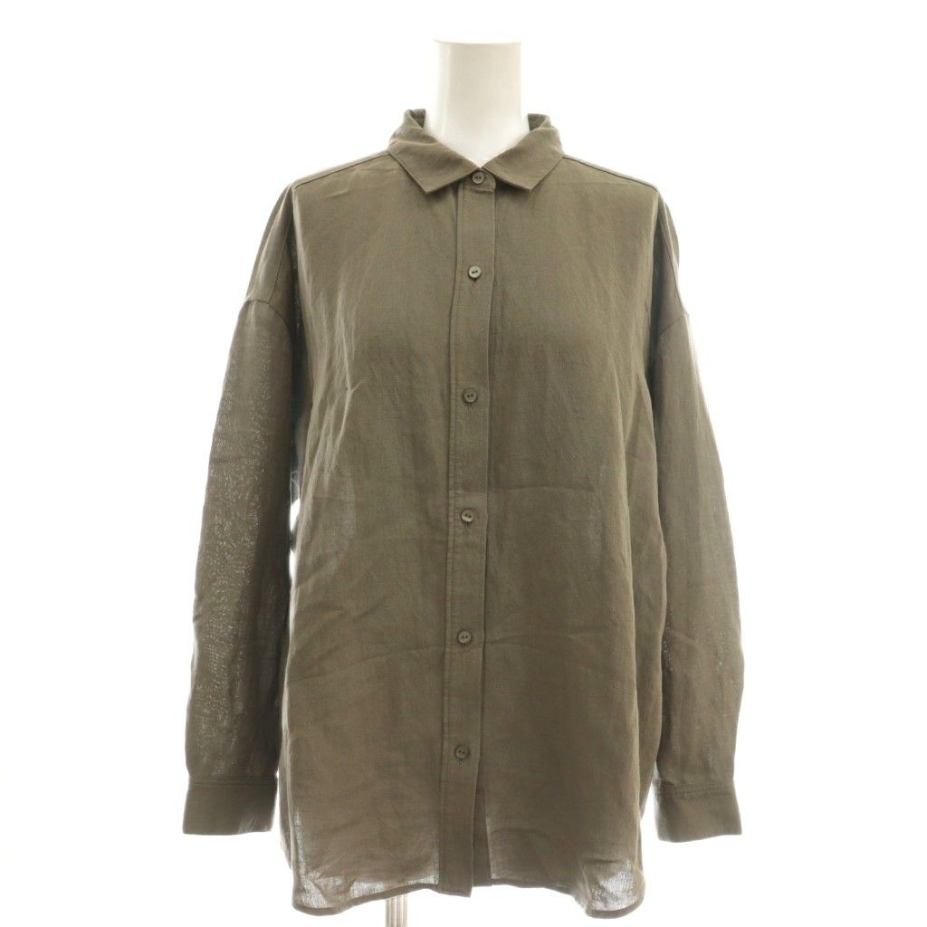 エヴァムエヴァ evam eva バンブーリネンシャツ スタンドカラー 長袖 M