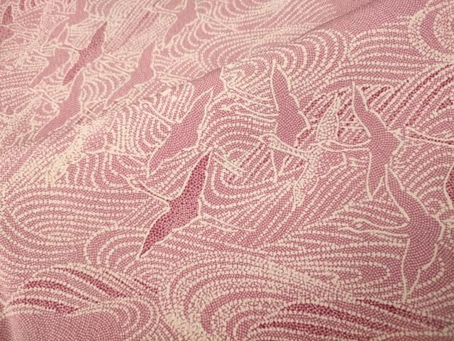 【逸品】●作家訪問着●縮緬●流水文様● 平和屋着物□訪問着 江戸小紋 作家物 鮫小紋柄 群鶴流水文 正絹