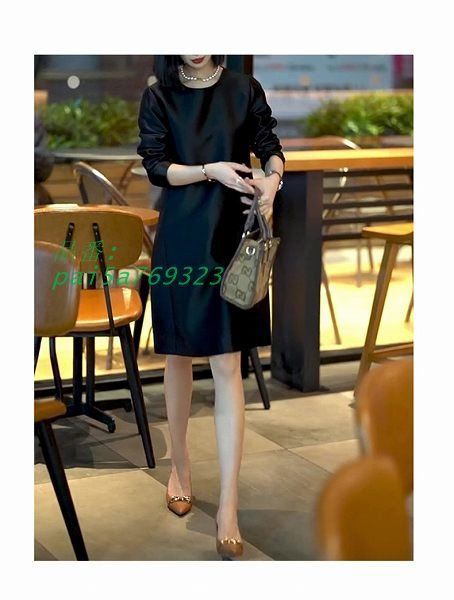 大人ワンピース Aライン 長袖 ひざ下丈 体系が隠れる ビジネス ブラックワンピース 改まった席に 通勤通学20代30代40代50代60代 pai5a769323