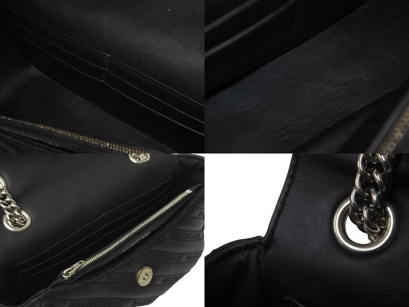 【良品】BALENCIAGA ブラック キルティングショルダーバッグ レザー BALENCIAGA バレンシアガ Wチェーンショルダーバッグ 501684 BB