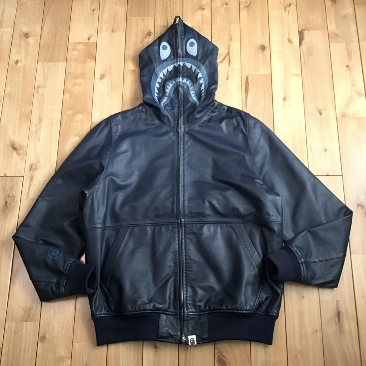 レザー シャーク パーカー Lサイズ ネイビー a bathing ape BAPE leather shark full zip hoodie  エイプ ベイプ アベイシングエイプ - メルカリ