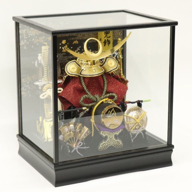 五月人形 ケース入兜 翠 上杉謙信（金） ガラスケースオルゴール付