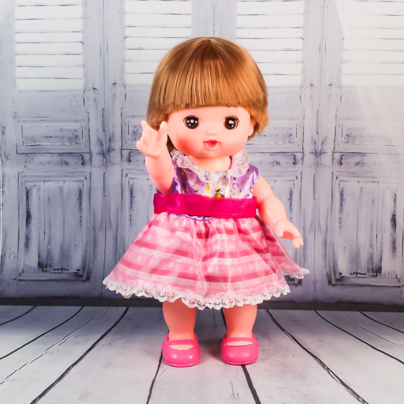 メルちゃん服 ソランちゃん 可愛い靴付きピンクワンピース