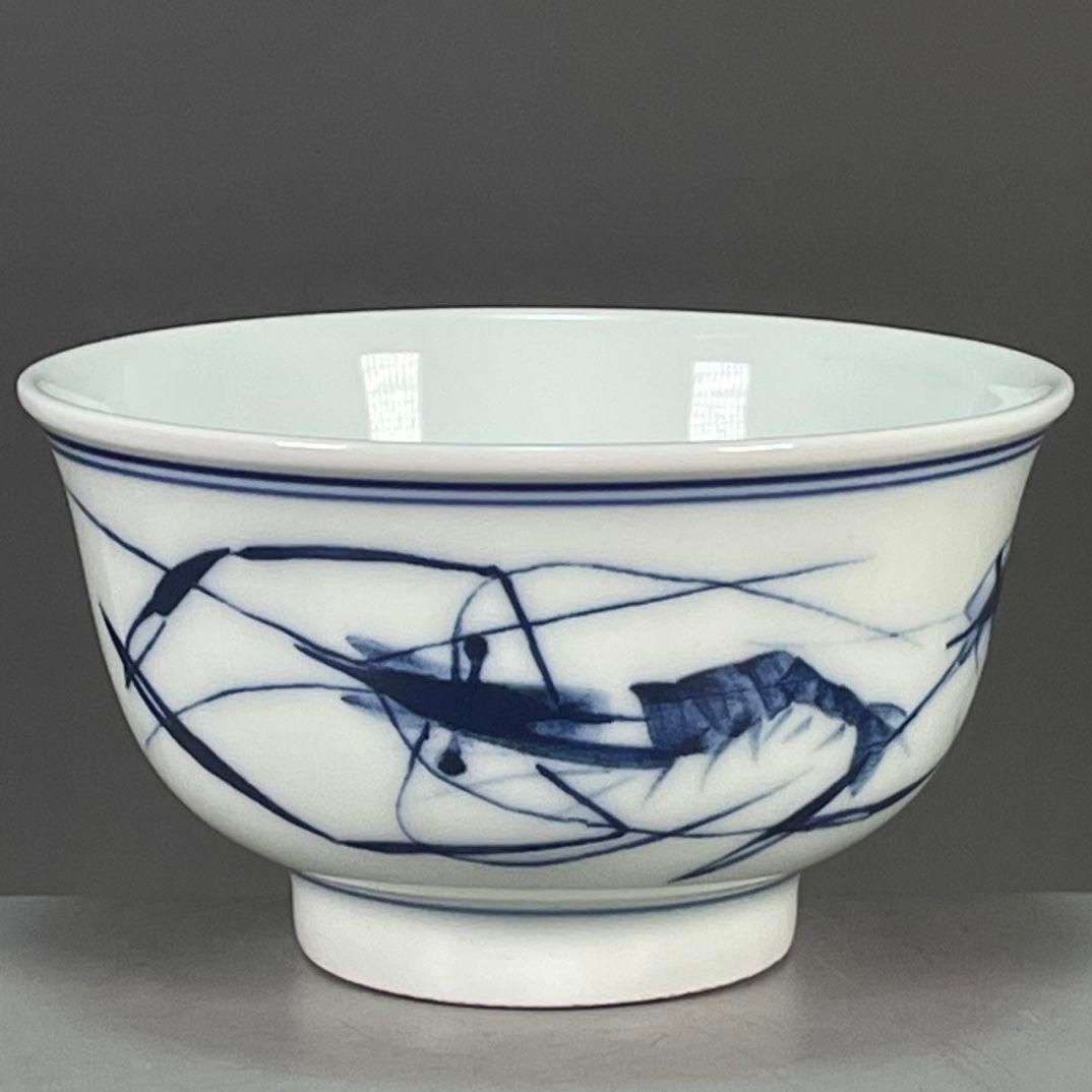 景徳鎮 陶磁 青花蝦趣図茶杯 湯呑 茶器 陶磁器 現代工芸品 美術 景徳鎮 陶磁 青花蝦趣図茶杯 湯呑 茶器 陶磁器 現代工芸品 美術