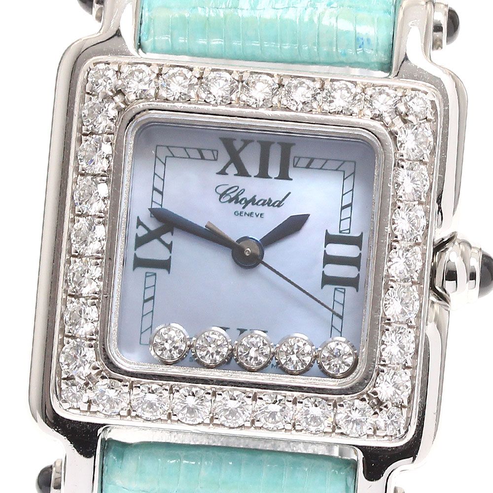 ショパール Chopard 27|8894-23|11 ハッピースポーツ スクエアミニ ダイヤベゼル 5Pダイヤ シェル文字盤 クォーツ レディース_911753