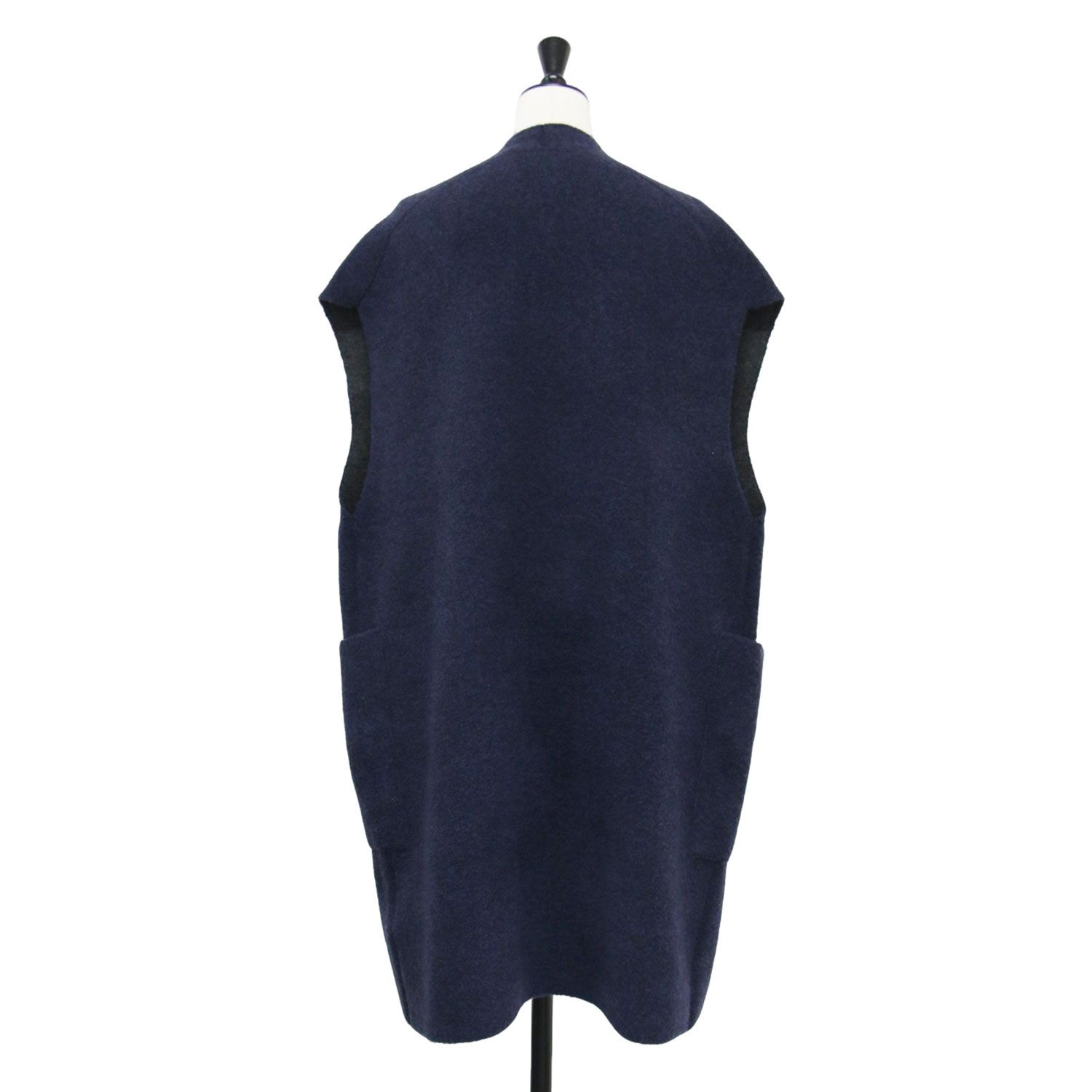 GALERIE VIE ギャルリー ヴィー ジレ ネイビー 紺 サイズ 24秋冬 ブークレダブルフェイス ミドルジレ ベスト ニット ミドル丈 ポケット ボタンレス トップス セーター レディース