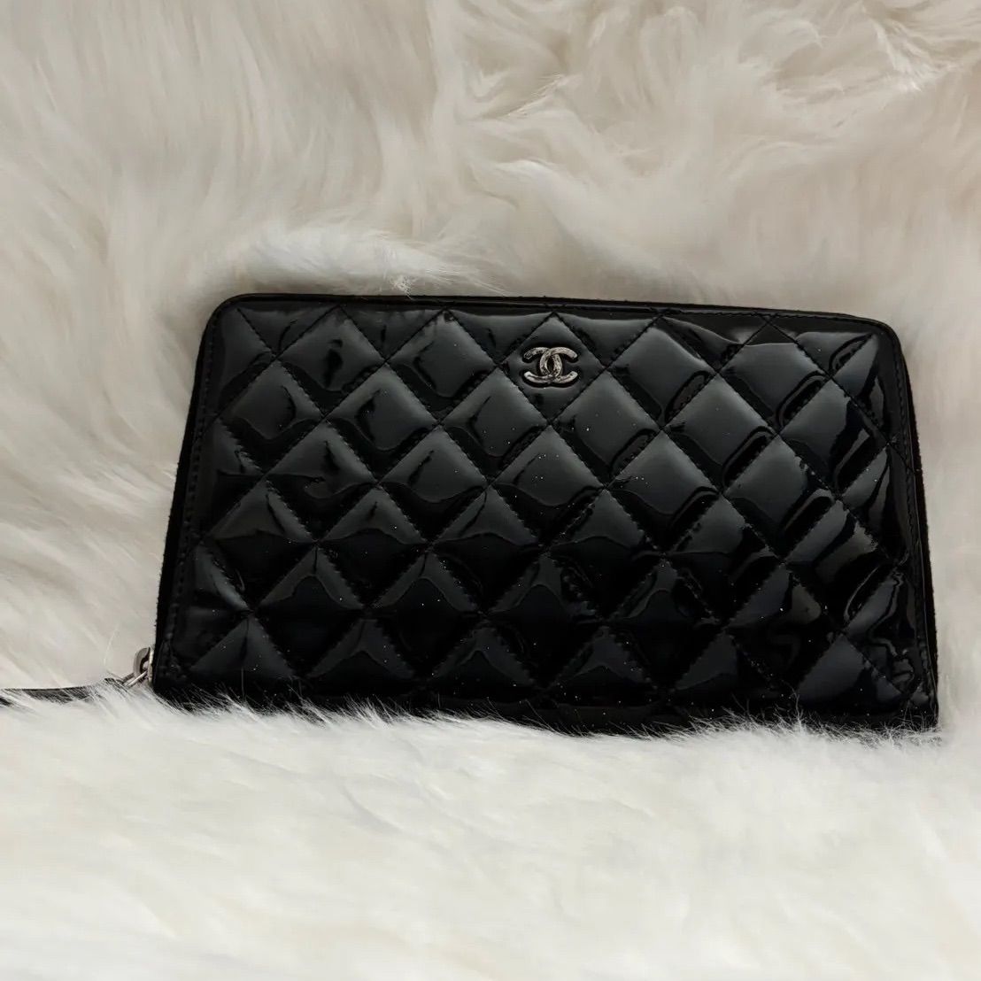 シャネル マトラッセ パテントレザー ラウンドファスナー 長財布 ブラック 美品✨CHANEL シャネル マトラッセ パテントレザー ラウンド
