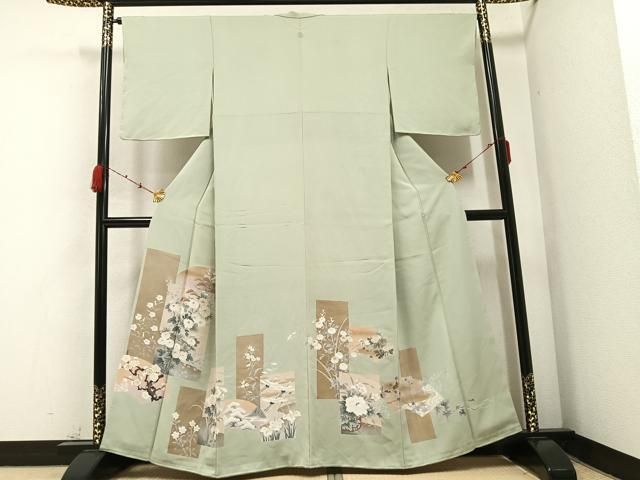 平和屋着物●豪華色留袖 友禅 地紙群鶴枝花文 正絹 ♥ AABB5104ph
