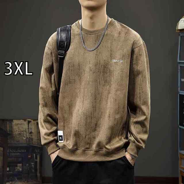 [3XL]秋冬 コーデ メンズ  服 シンプル ファッション オシャレ 大人 かっこいい 大きいサイズ ストリート 紳士服  レトロ ダメージ スウェット シャツ アメリカン ヘビー スエード ジャケット ラウンドネック 長袖 レイヤリング シャツ