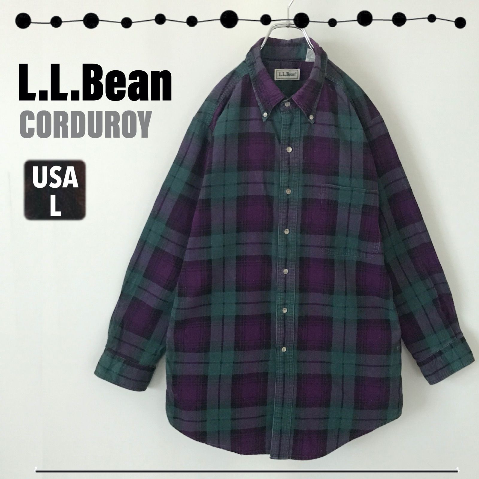 L.L.Bean エルエルビーン★コーデュロイBDシャツ★チェック柄★USAメンズL (LLBEAN) 2401J041