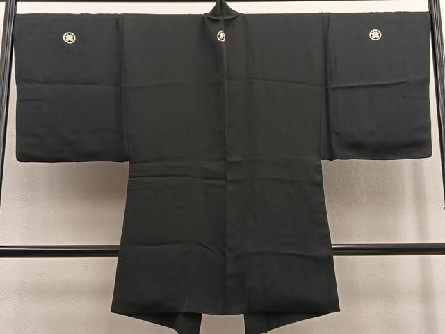 平和屋着物#男性 長羽織 黒紋付 羽裏 人物風景 正絹 BAAU0031gt