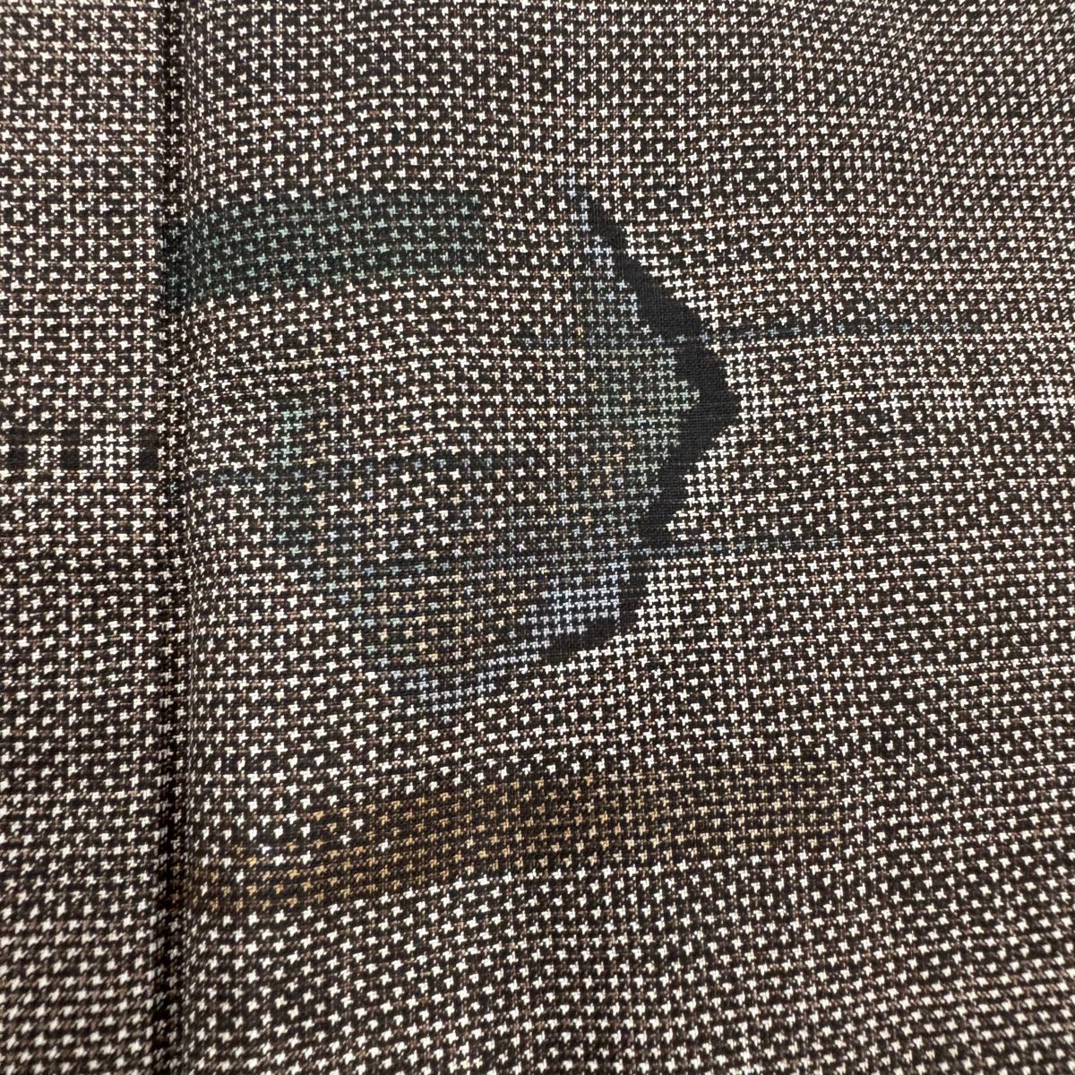 大島紬 身丈160.5cm 裄丈62cm S 袷 純泥染 証紙 幾何学 焦茶色 正絹 秀