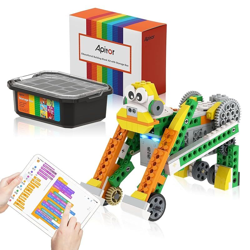 Apitor Robot Q 【収納型】 - 20 in 1 コーディングロボットキット 子供向け 233 個のブロック STEMキット 収納ボックス付き ブロッ 0