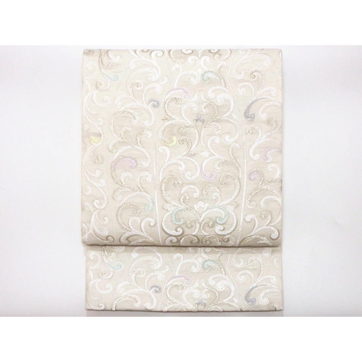 【ちどりや】未使用品　美品　化繊紗　八寸名古屋帯　夏帯　松葉仕立　普段使いに♪　洗える　ポリエステル　めだかの学校　白　AZ77-1 博多帯 夏帯 松葉仕立て 化繊 SO-416 名古屋帯 松葉仕立て 六通 八寸